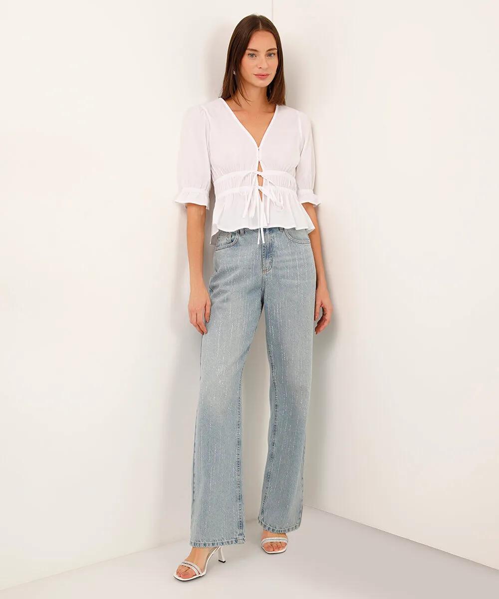 blusa bata manga bufante com laços off white — foto 3