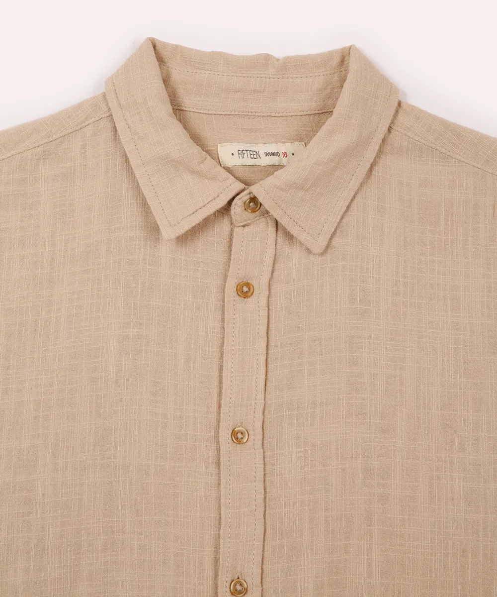 camisa juvenil de algodão com bolso manga curta bege — foto 3
