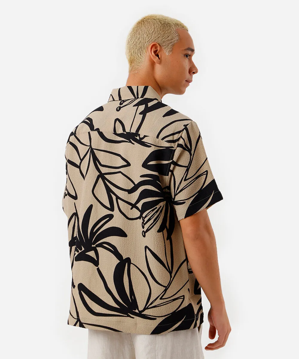 camisa masculina manga curta estampada bege — foto 2
