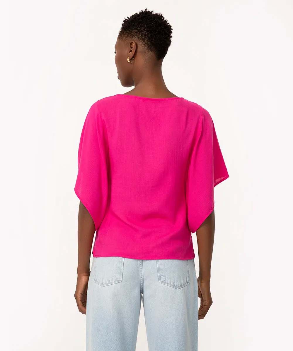 blusa ampla de viscose manga curta rosa — foto 2