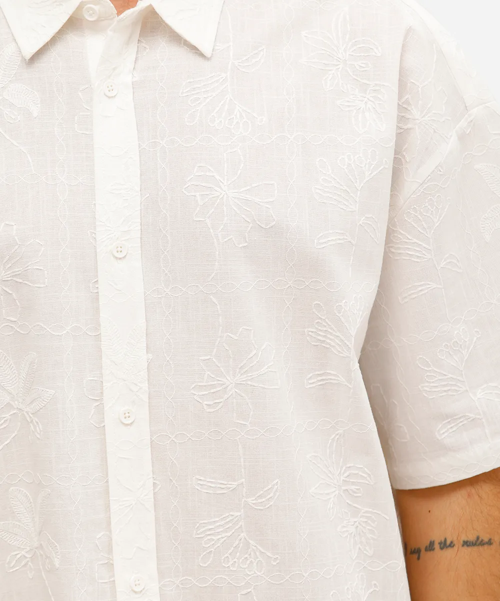 camisa masculina de algodão bordada floral off white — foto 4