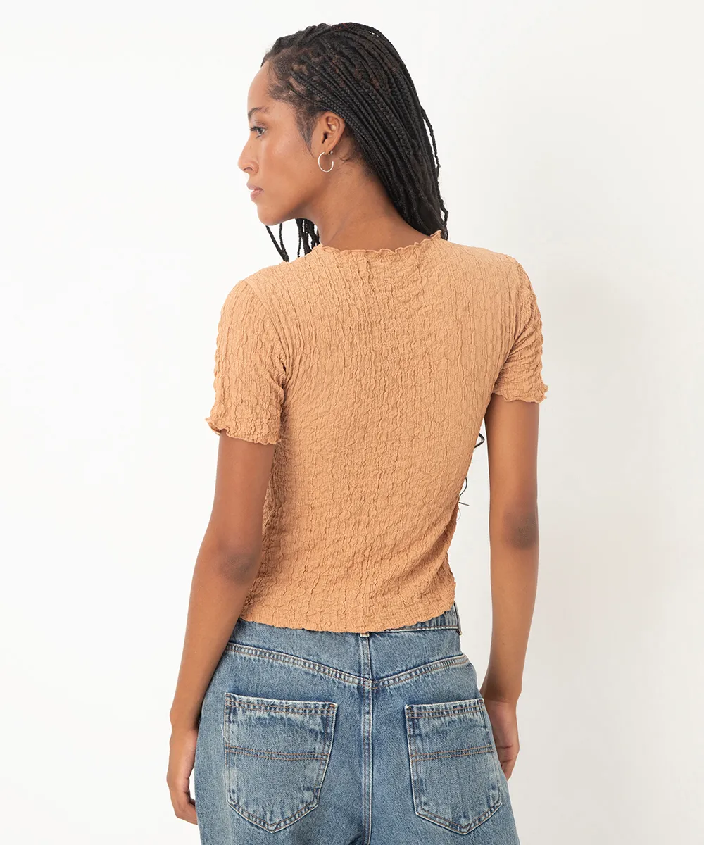 blusa manga curta texturizada - caramelo — foto 2