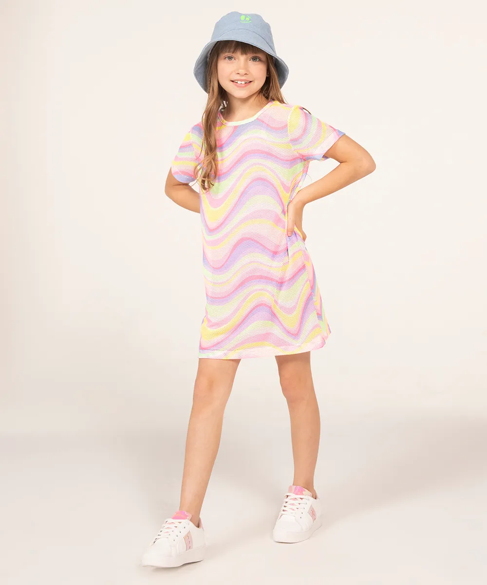 vestido infantil em tela manga curta onda multicor — foto 3