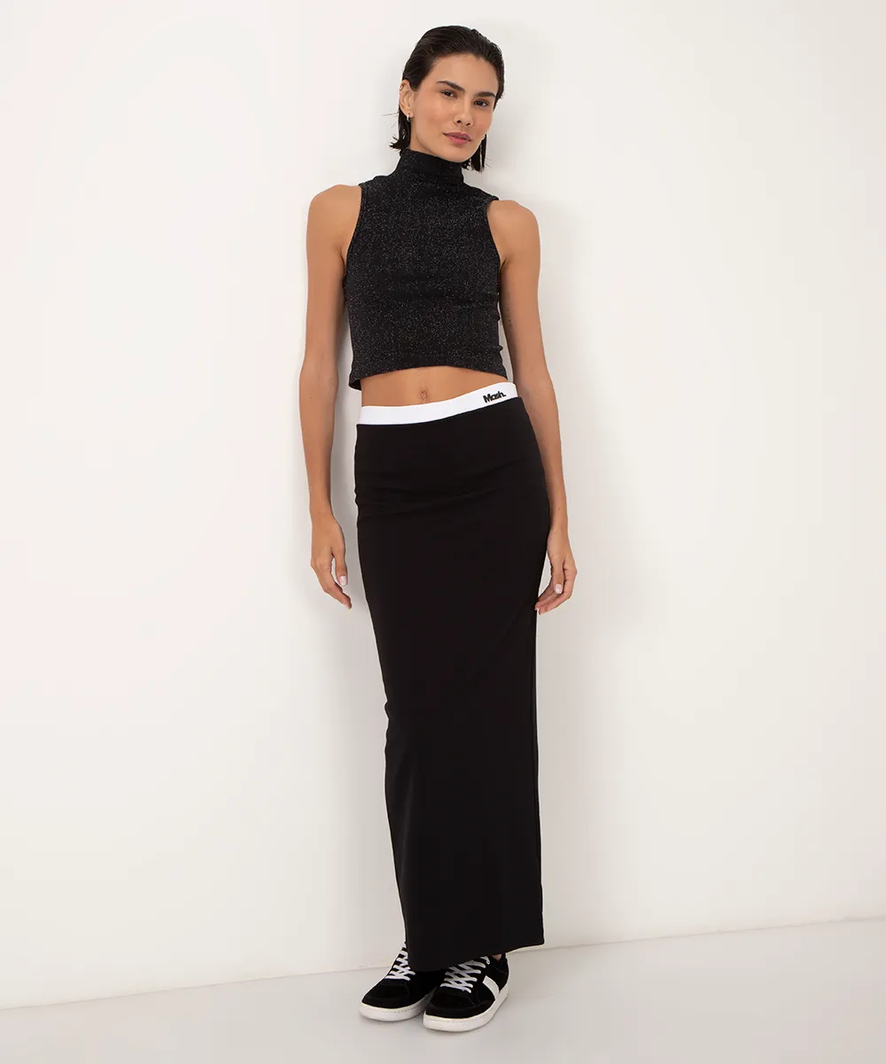 cropped gola alta de malha com brilho preto — foto 3