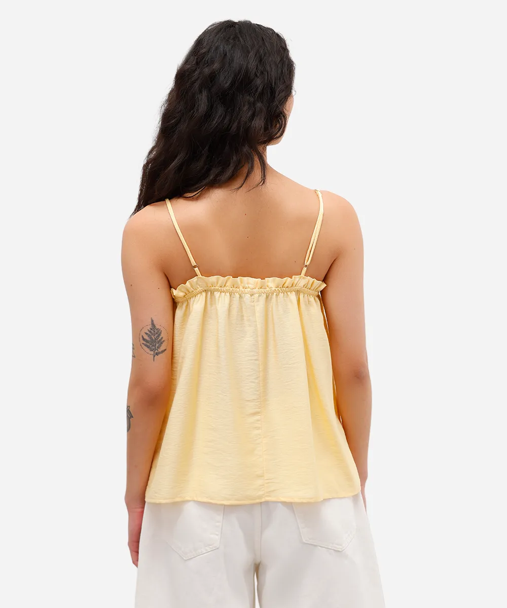 blusa alça fina feminina de viscose com babado amarela — foto 2