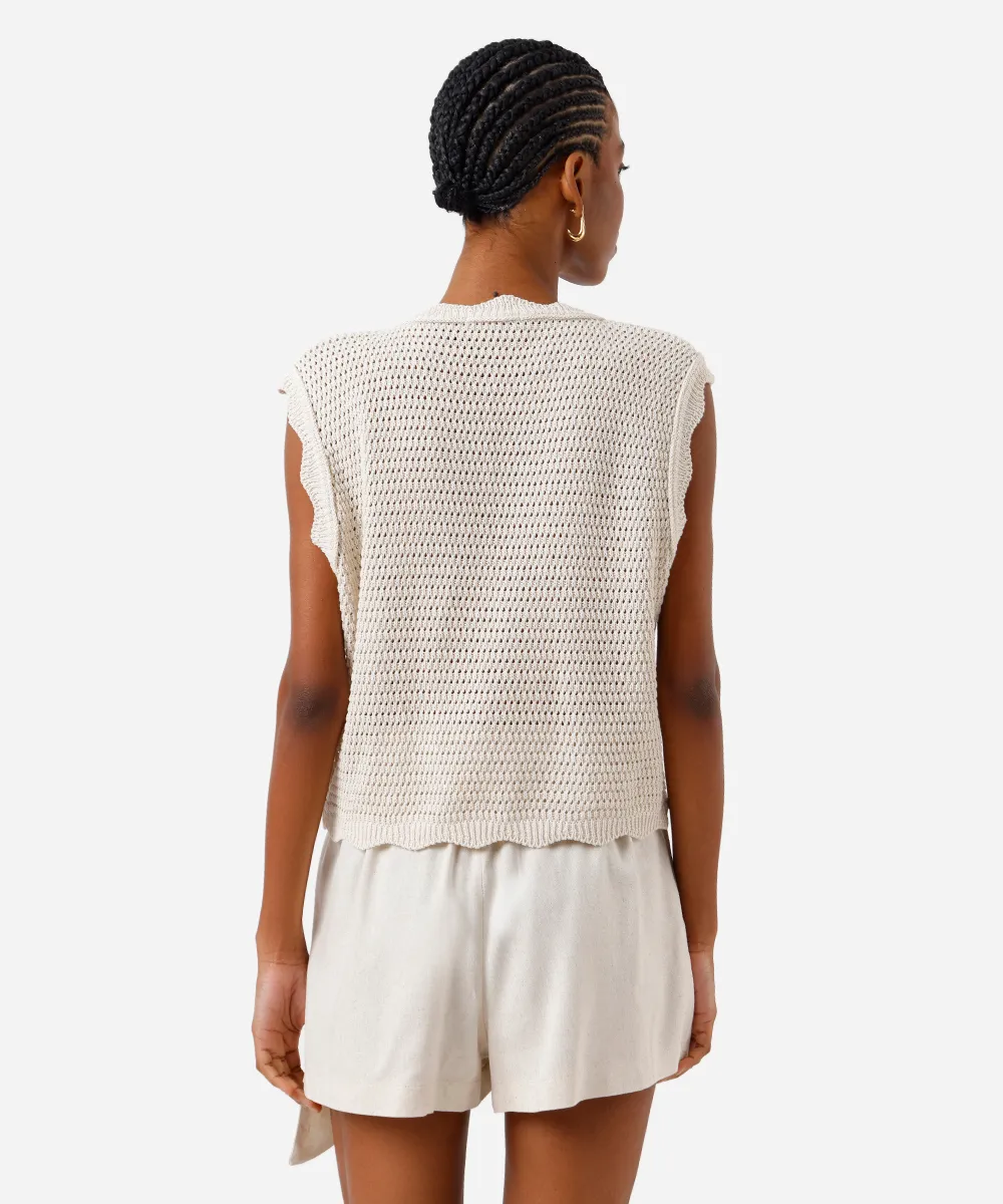 colete feminino de tricot decote v off white — foto 2