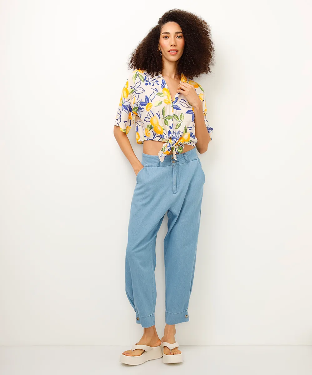 camisa de viscose com amarração floral amarela — foto 3