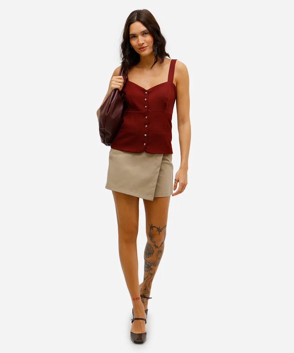 blusa feminina acetinada decote coração vinho — foto 3