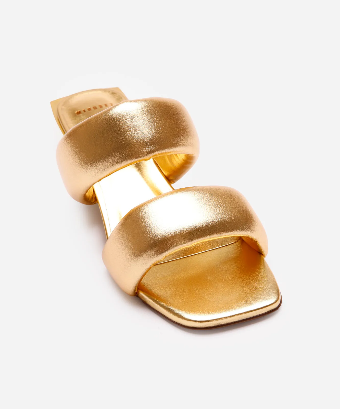 tamanco bico quadrado tira puffer mindset dourado — foto 3