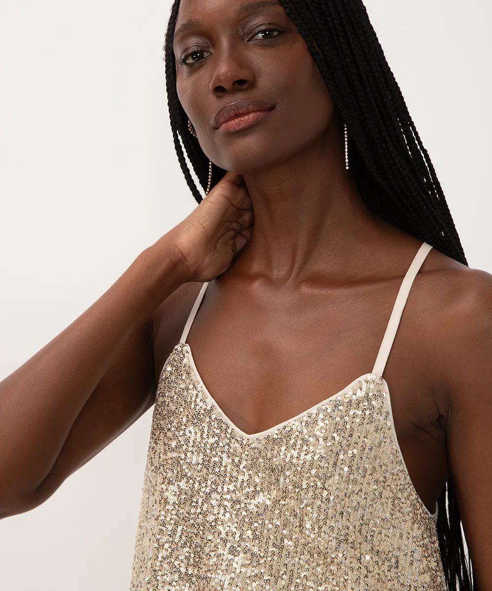 blusa nadador de paetê alça fina dourada — foto 4