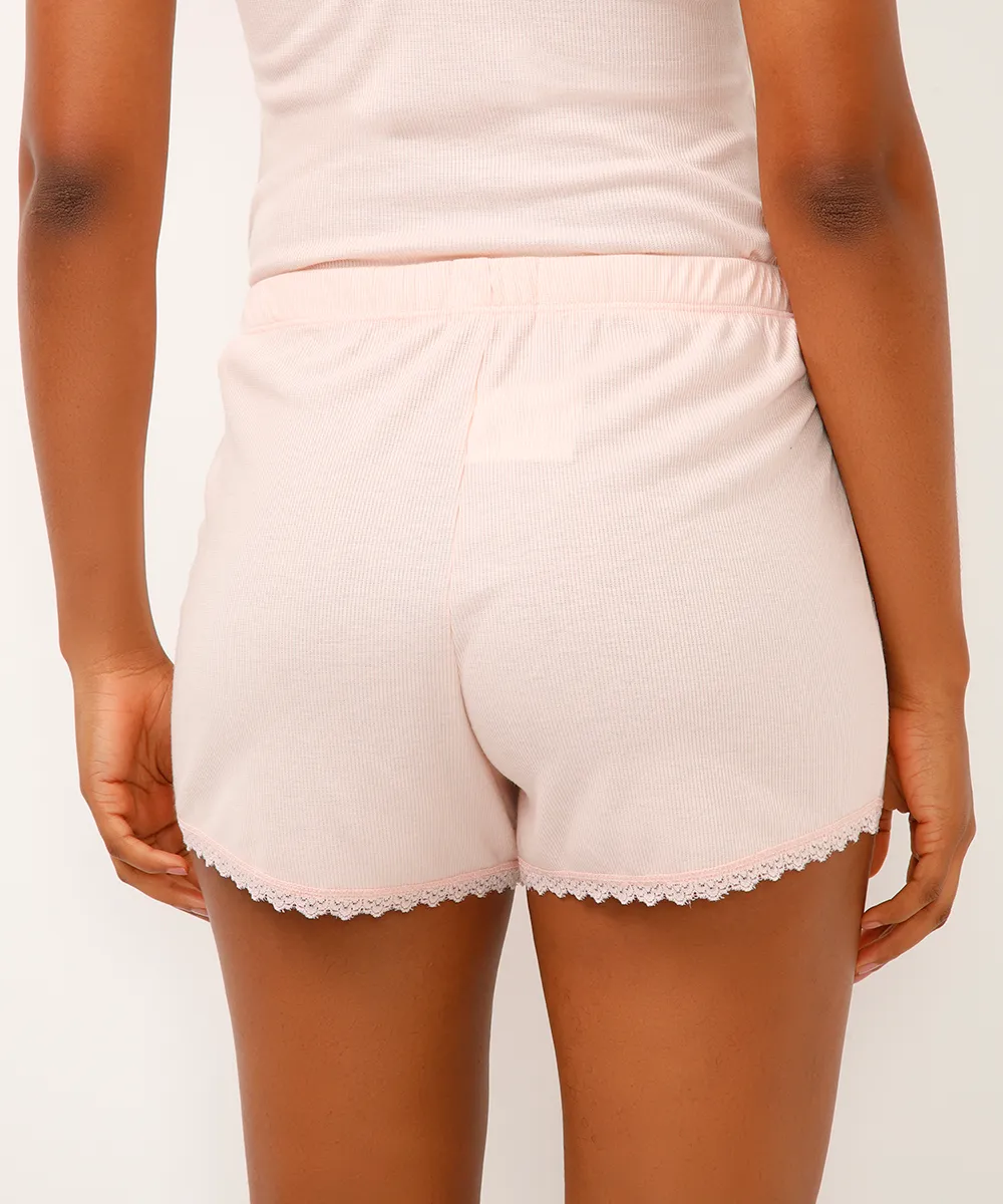 short de pijama canelado com renda rosa — foto 3