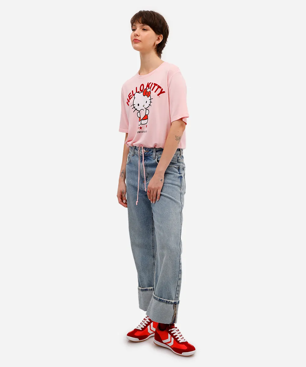 camiseta feminina de viscose hello kitty com amarração rosa — foto 3