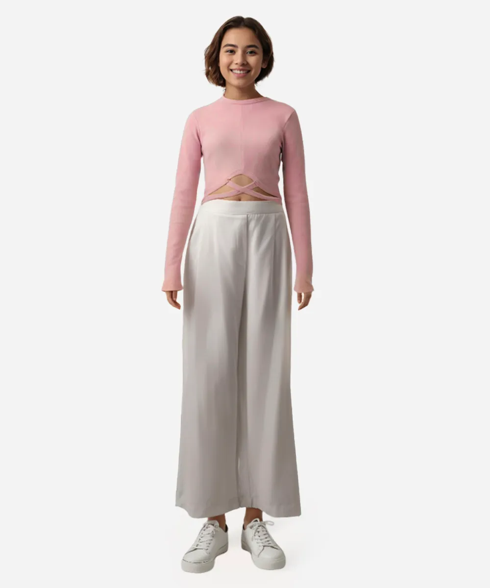 blusa juvenil canelada manga longa rosa
