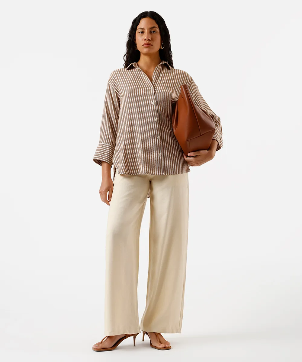calça de alfaiataria feminina com viscose amarela