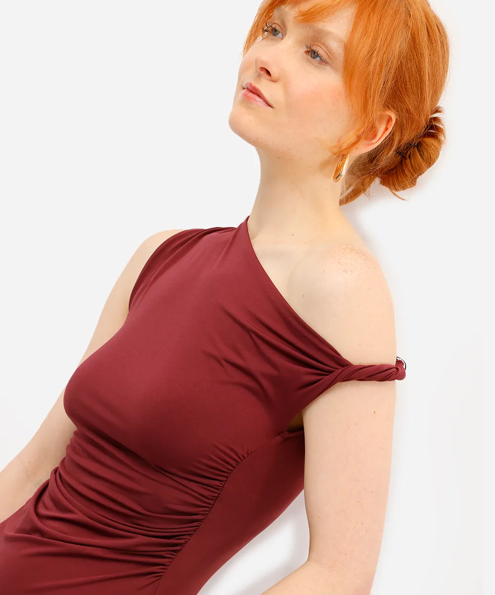 vestido midi feminino franzido vinho — foto 3