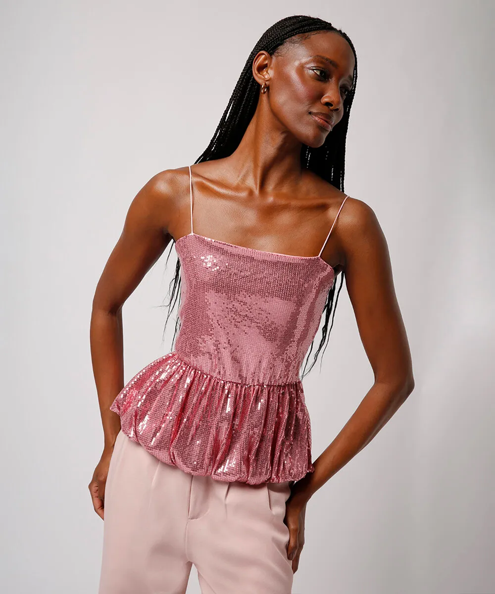 blusa balonê de paetê mindset rosa