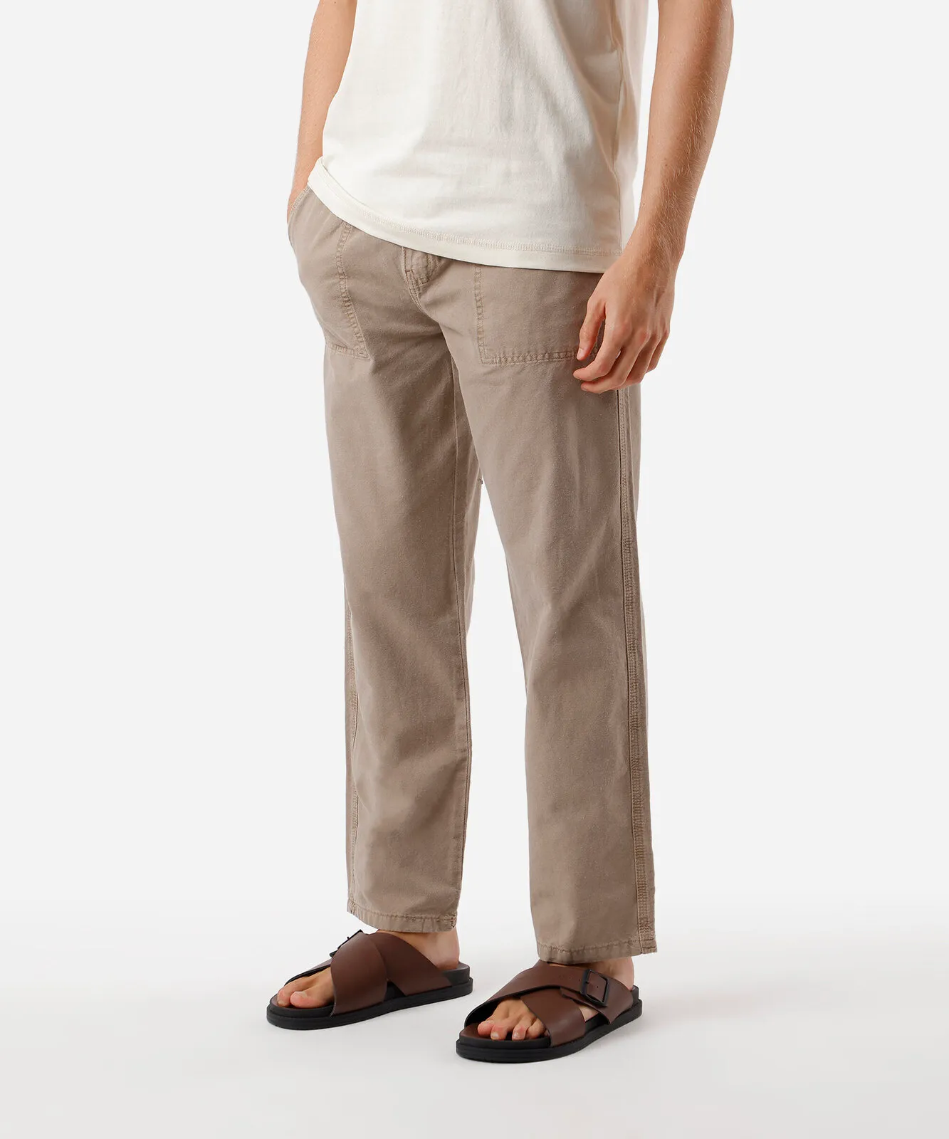 calça jogger masculina de sarja estonada bege