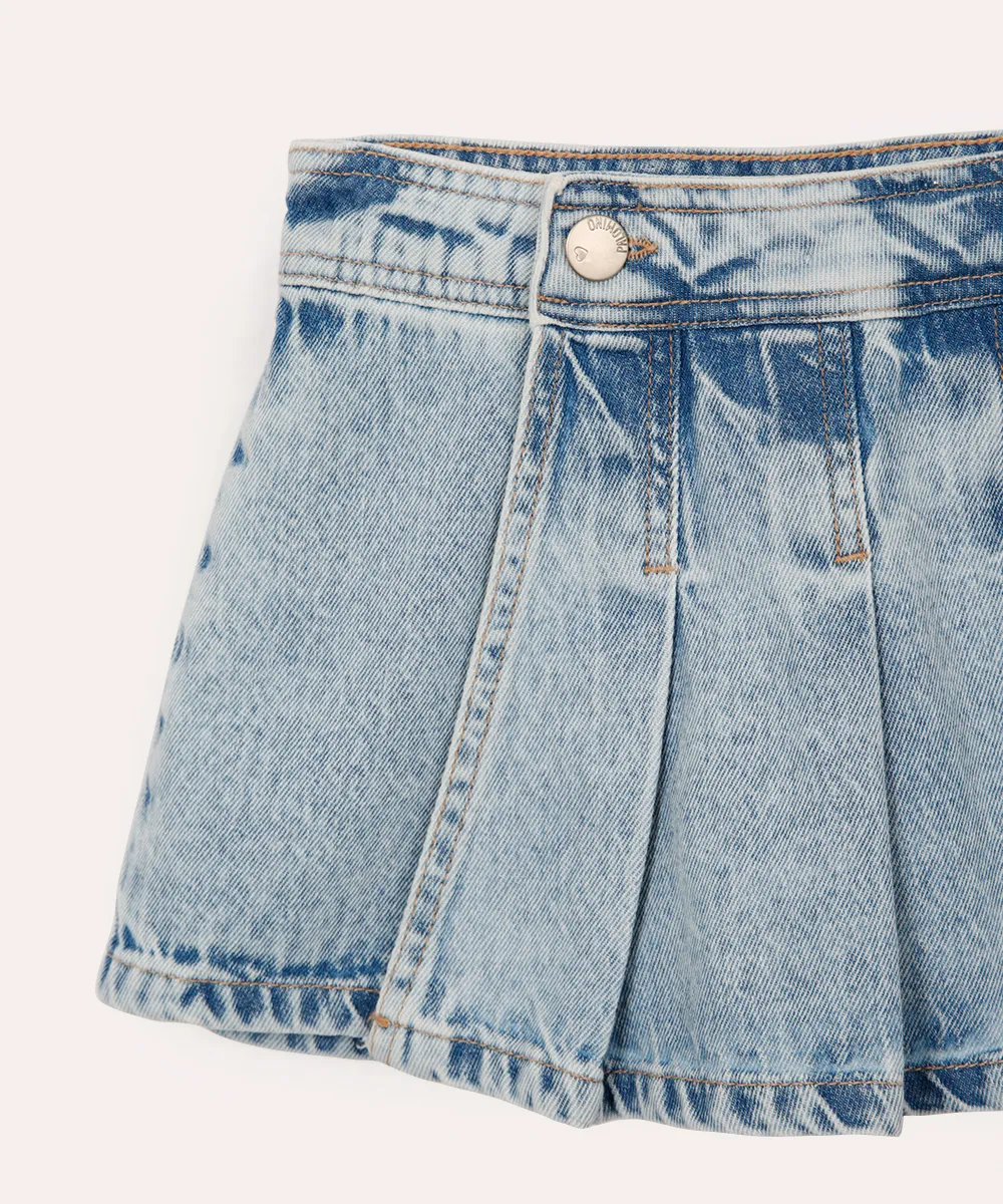 short saia infantil jeans plissado transpassado azul — foto 5