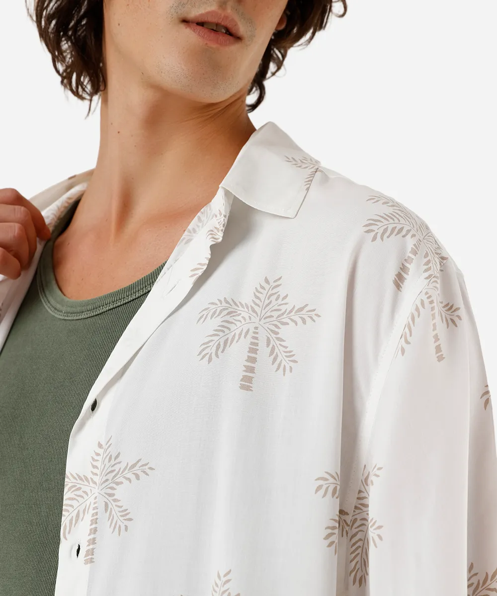 camisa masculina de viscose folhagens off white — foto 5