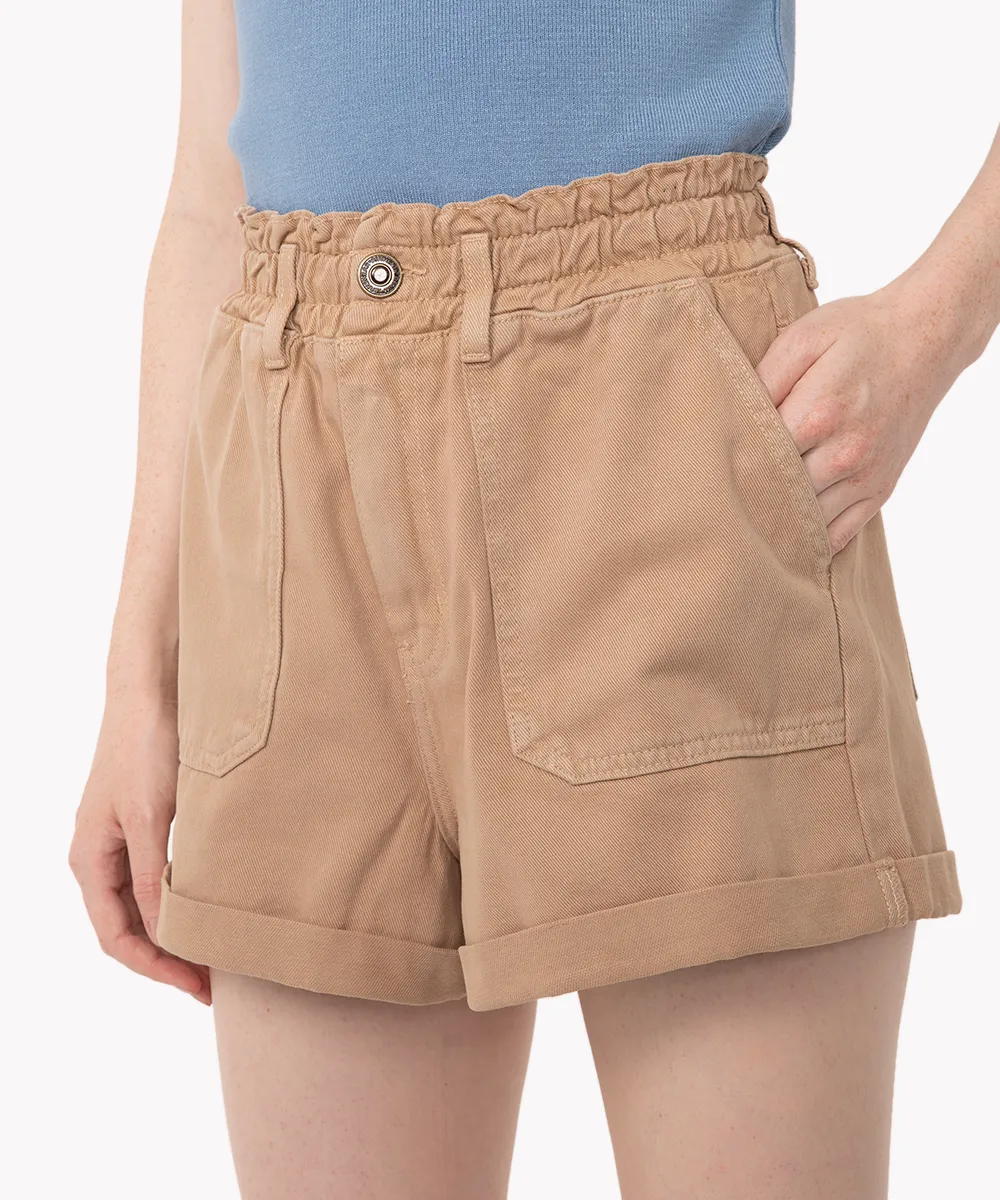 short de sarja clochard cintura super alta com bolsos kaki — foto 2