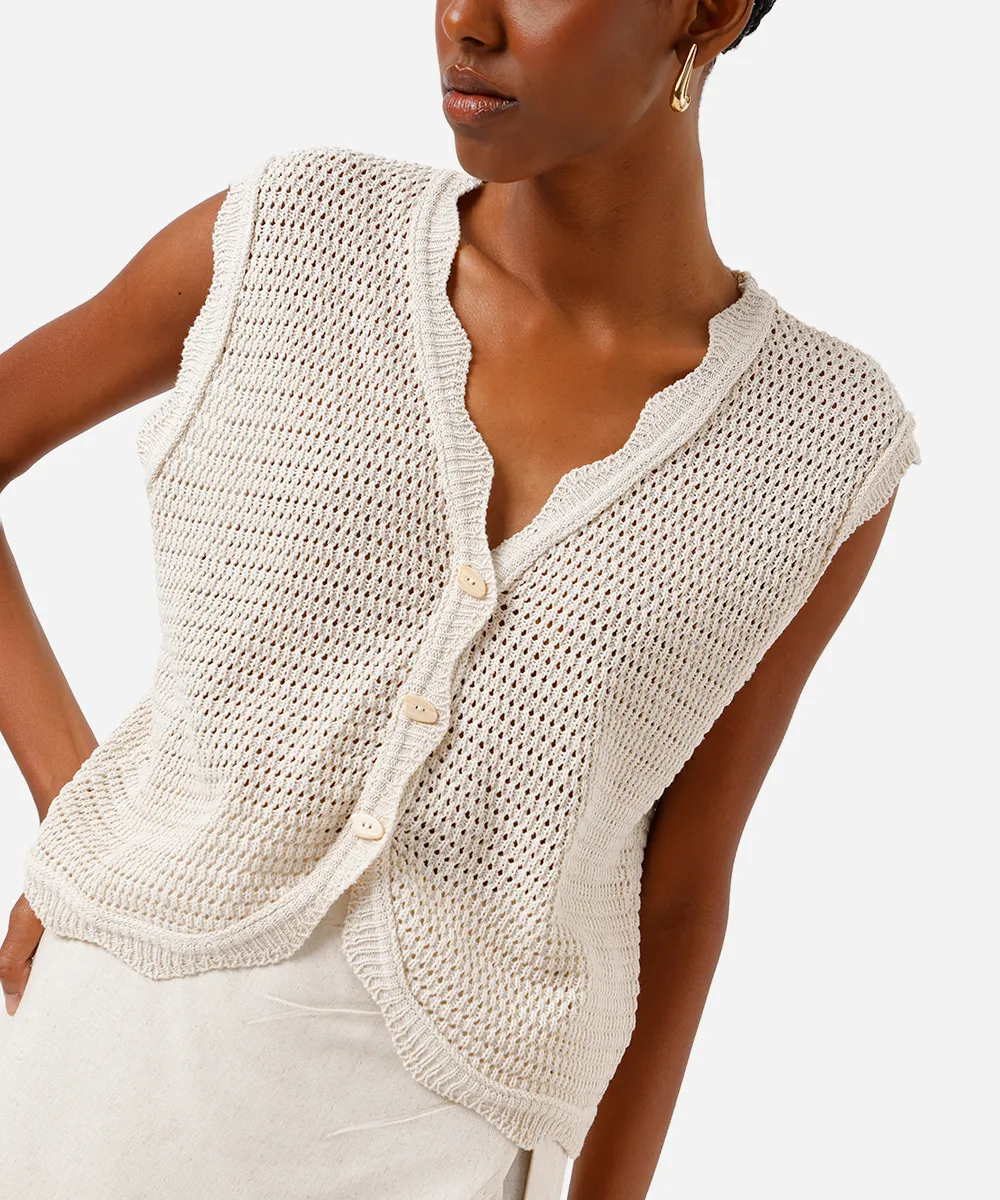 colete feminino de tricot decote v off white — foto 4