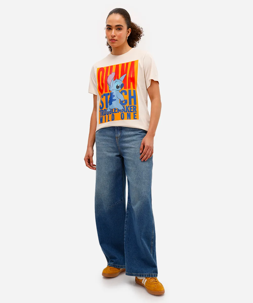 camiseta feminina de algodão stitch bege — foto 3