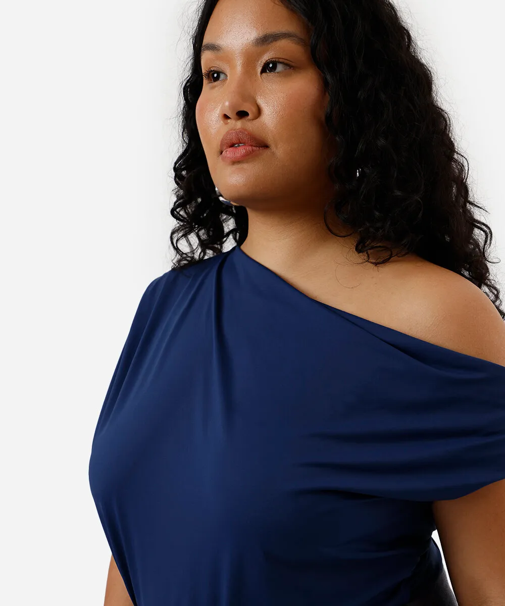 blusa feminina de poliamida assimétrica franzida plus size azul — foto 4