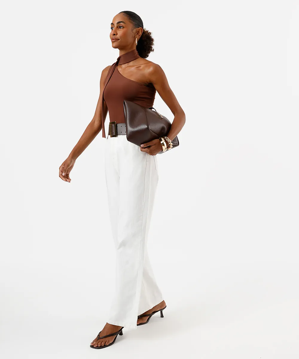 body ombro único feminino com amarração marrom — foto 4