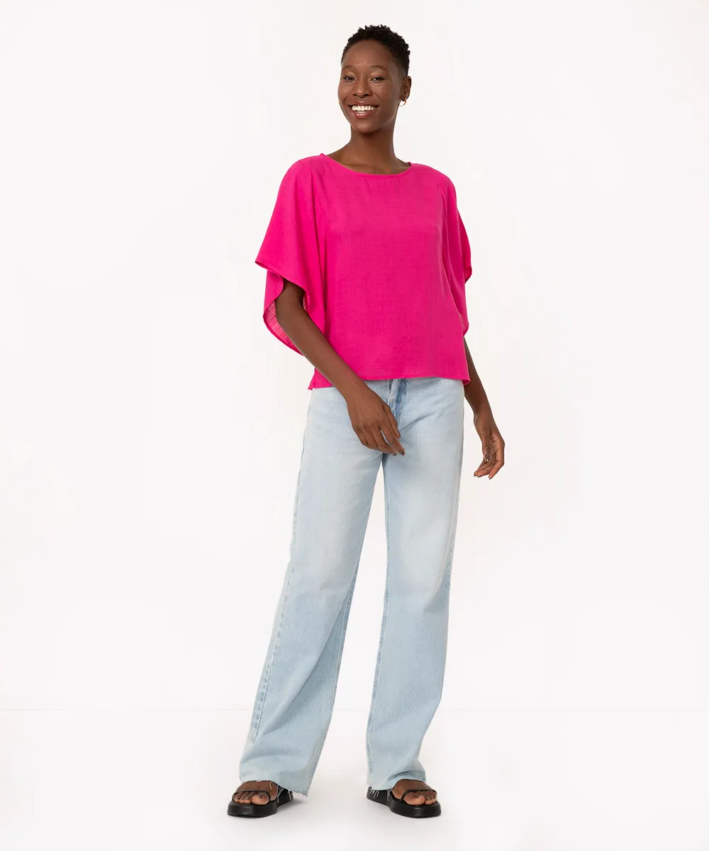 blusa ampla de viscose manga curta rosa — foto 3