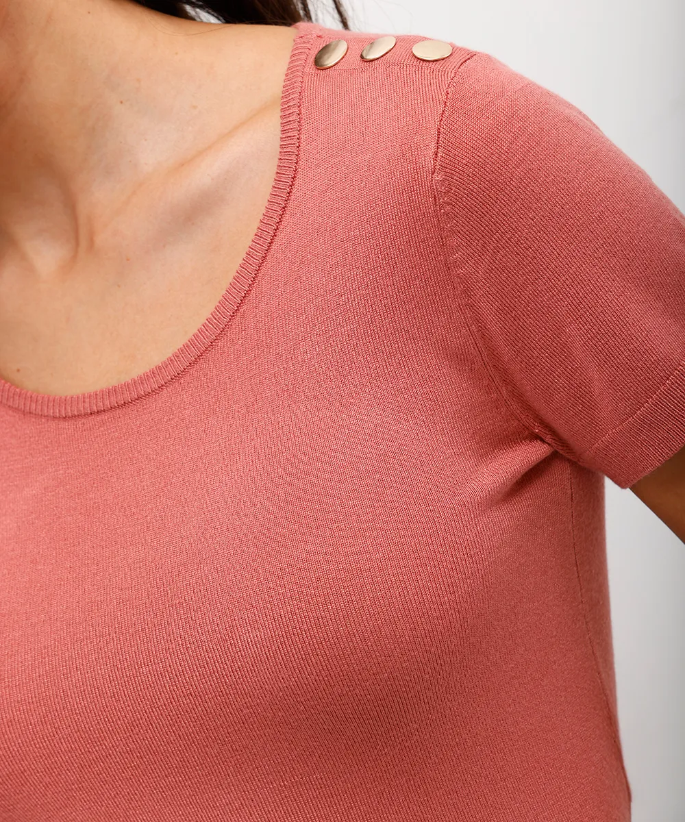 blusa baby look feminina de tricot com botões rosa — foto 4