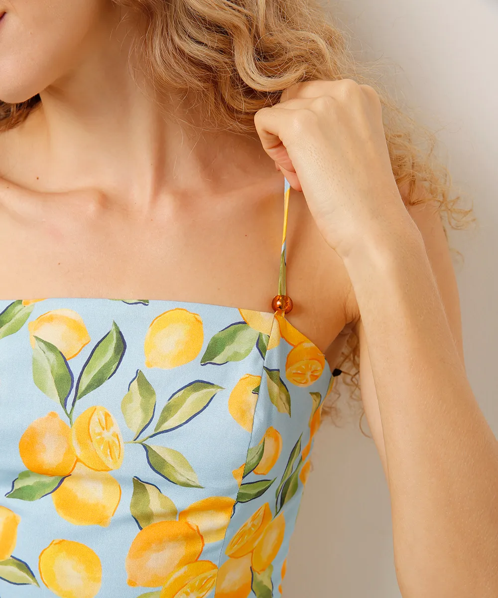 cropped de algodão estampado limões azul — foto 4