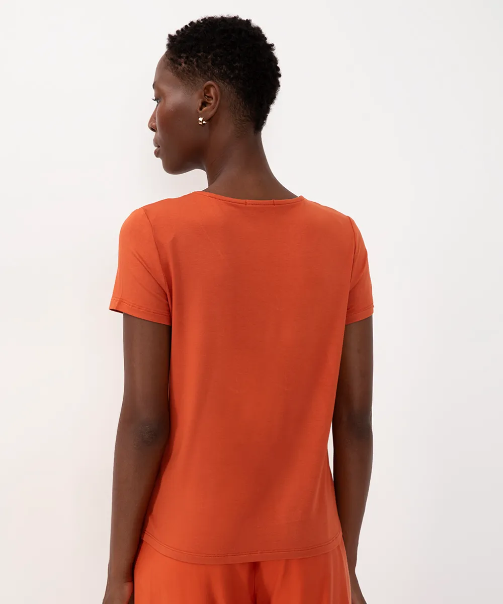 camiseta feminina de viscose decote v laranja — foto 2