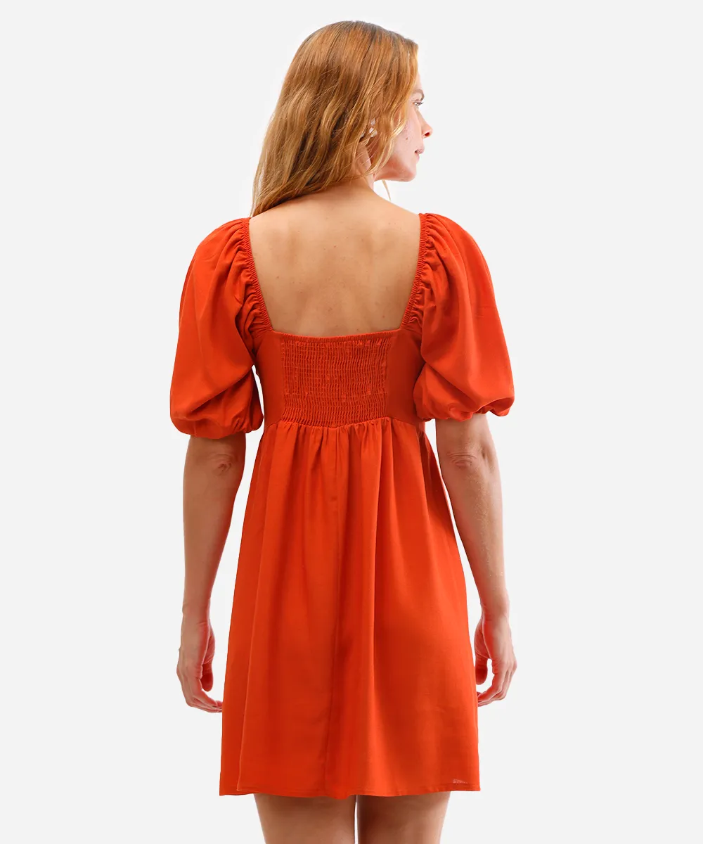 vestido curto com linho manga bufante laranja — foto 2