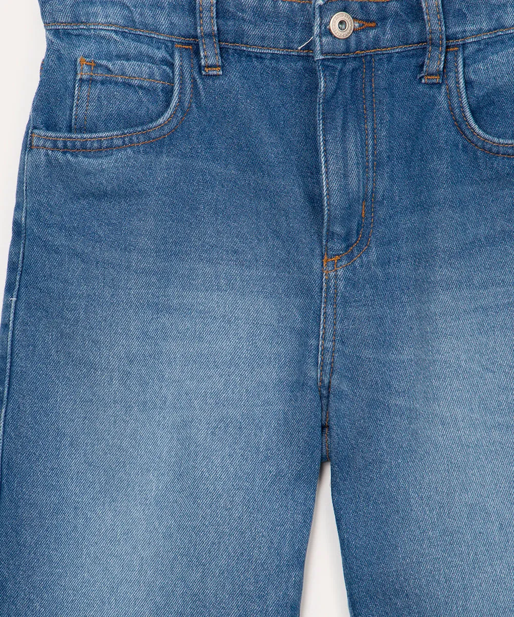 bermuda jeans juvenil com bolso azul médio azul — foto 4