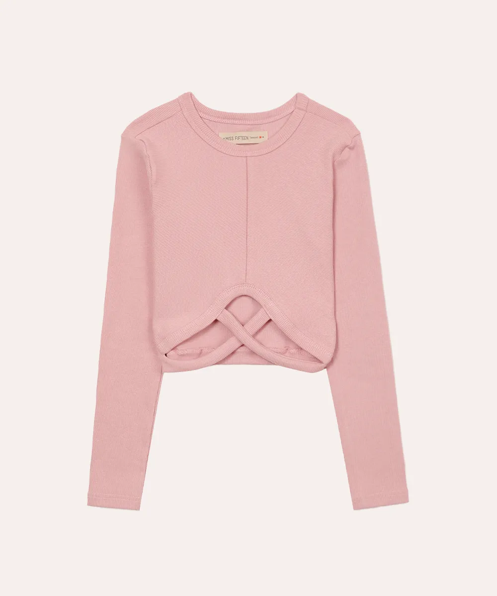 blusa juvenil canelada manga longa rosa — foto 2