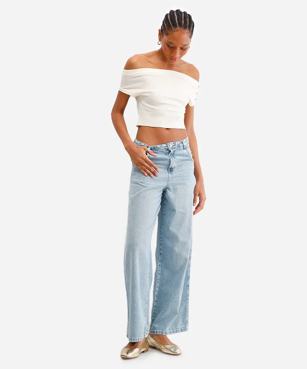 cropped feminino de tricot ombro a ombro off white — foto 3