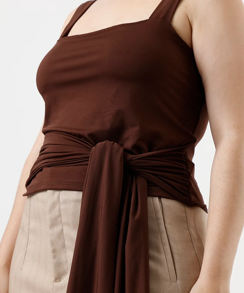 blusa feminina decote quadrado com amarração plus size marrom — foto 4