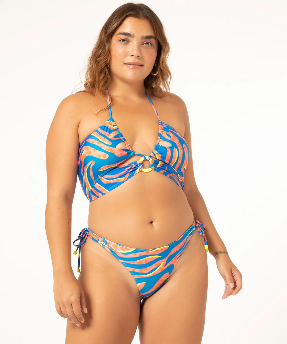 biquíni tanga cut out animal print com proteção uv50+ azul — foto 5