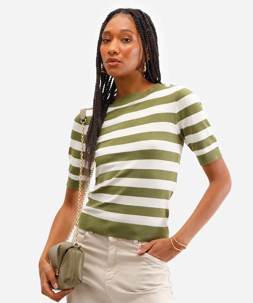 blusa feminina de tricot listrada verde — foto 4