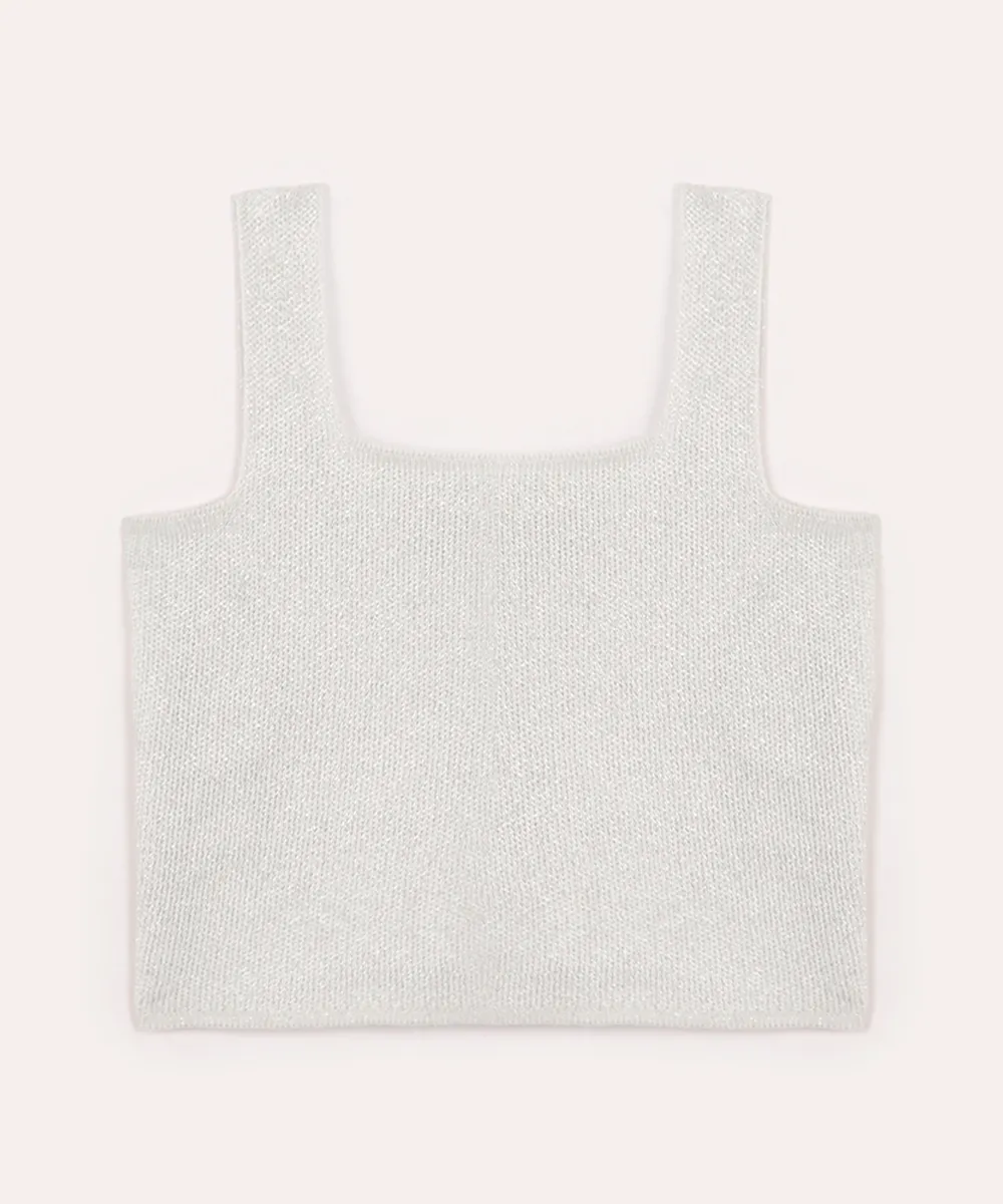 cropped de tricot infantil com lurex prateada