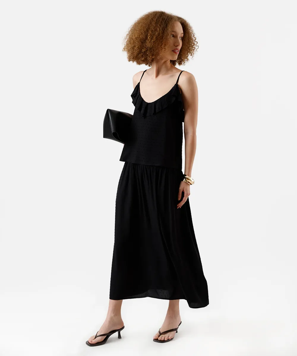 blusa feminina alça fina de viscose texturizada preta — foto 3