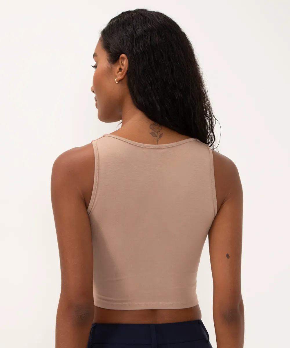 cropped de viscose alça média verde médio - kaki — foto 2