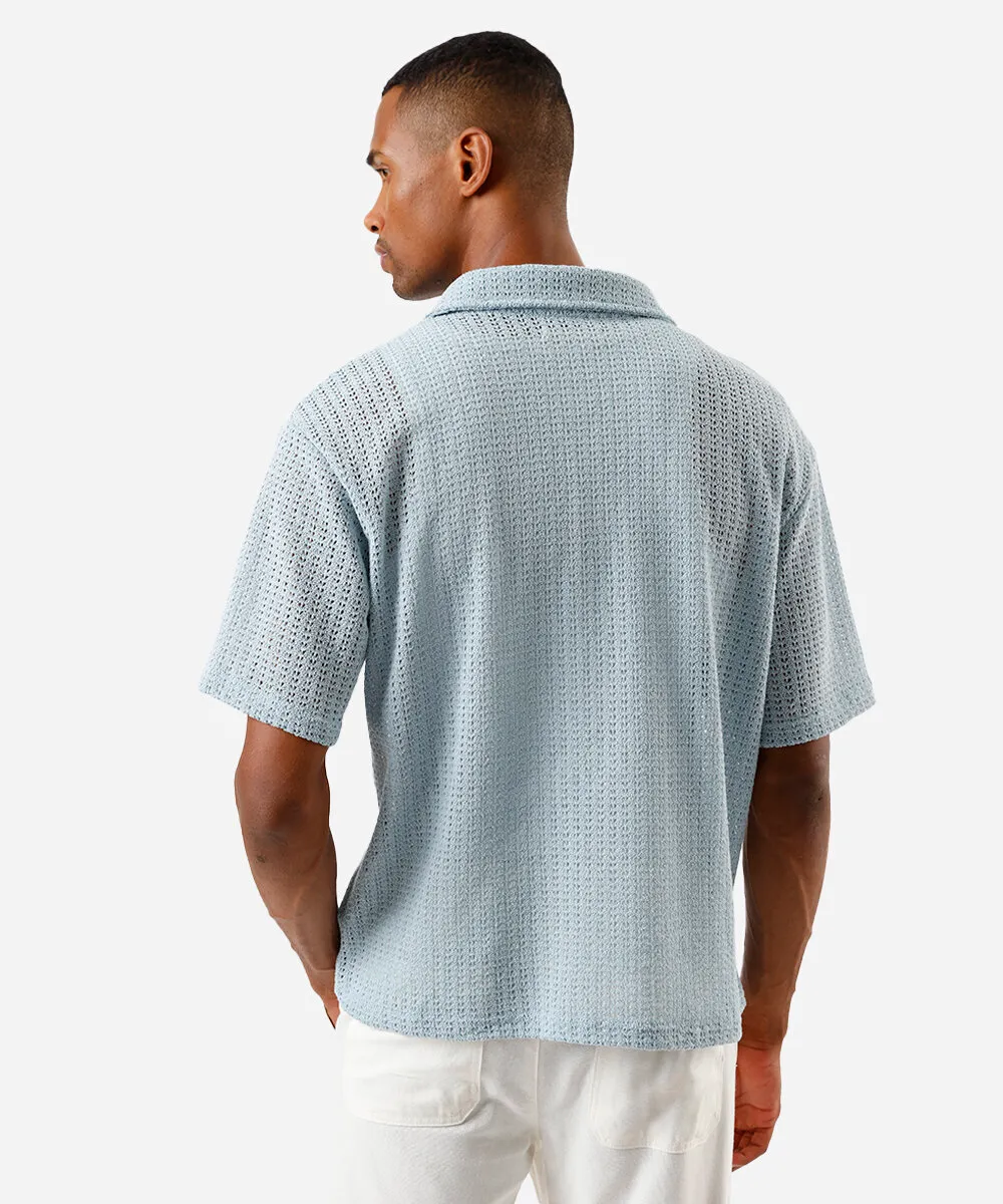 camisa box masculina de tricot texturizada azul — foto 2