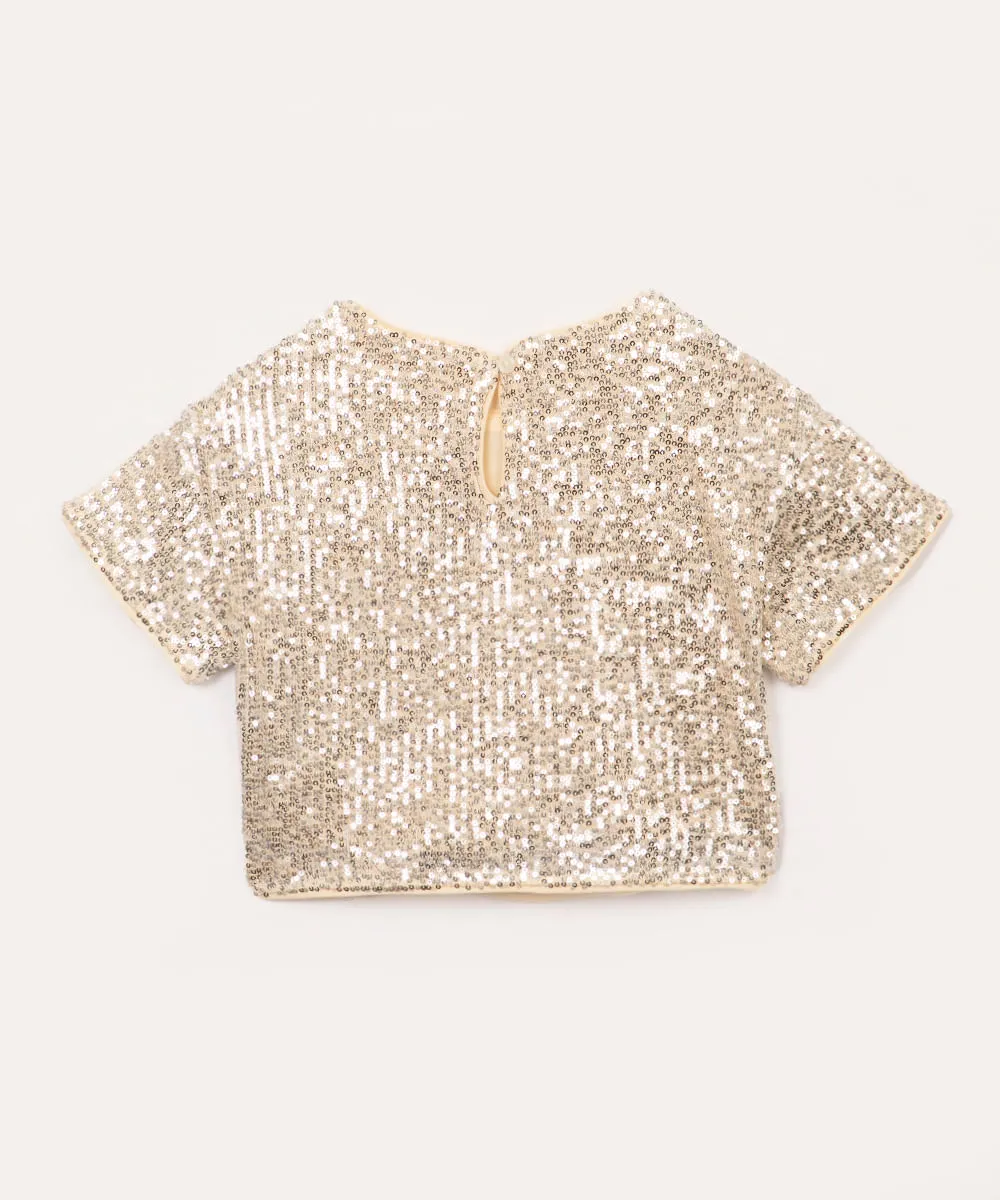 blusa de paetê infantil manga curta dourado — foto 3