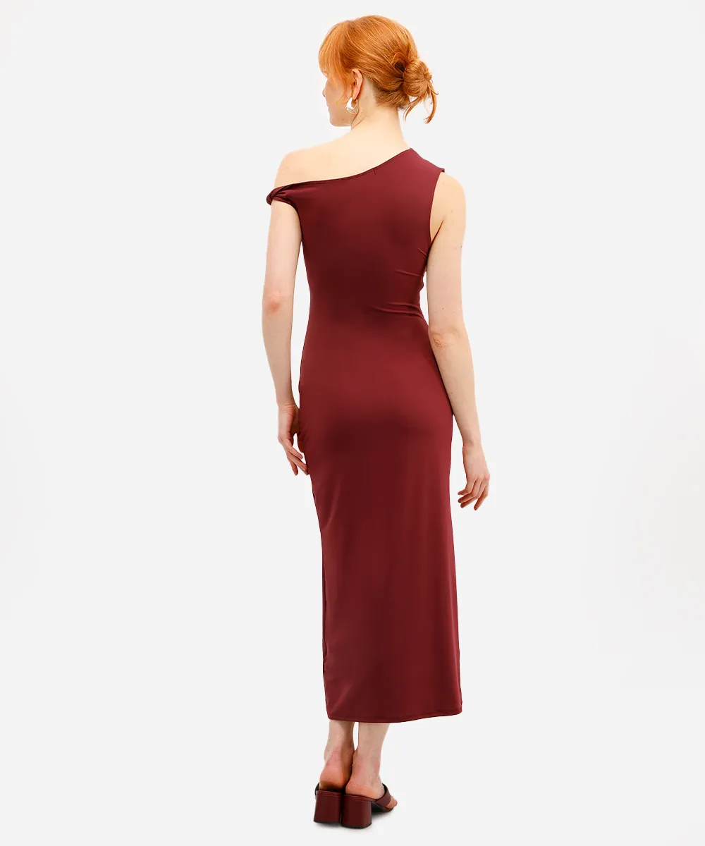 vestido midi feminino franzido vinho — foto 2
