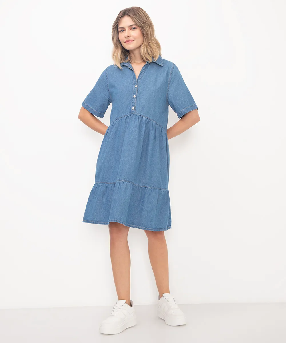 vestido jeans curto azul — foto 3
