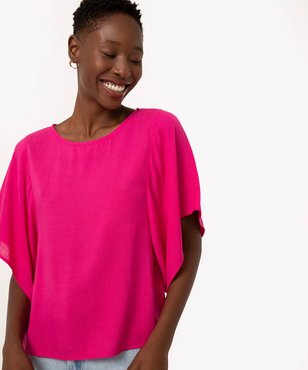 blusa ampla de viscose manga curta rosa — foto 4