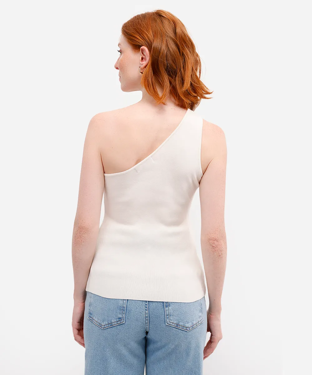 blusa ombro único feminina de tricot com fivela off white — foto 2