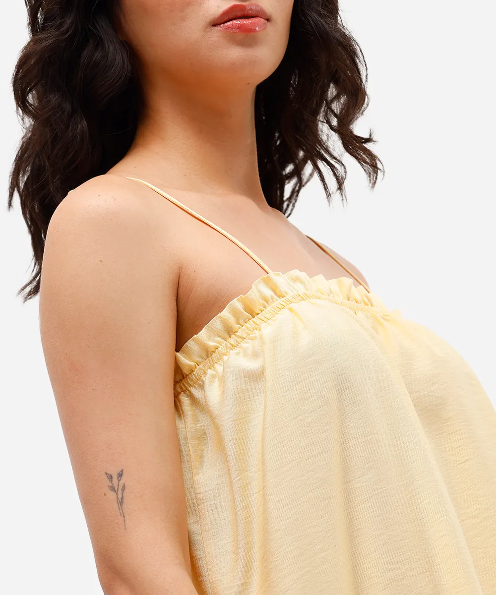 blusa alça fina feminina de viscose com babado amarela — foto 4