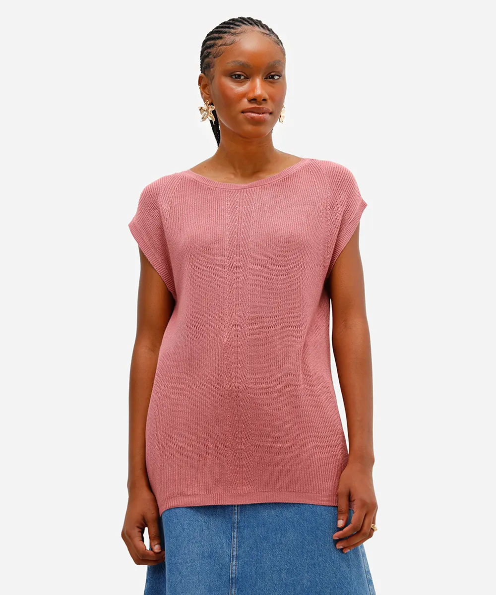 blusa muscle feminina de tricot decote redondo rosa — foto 5